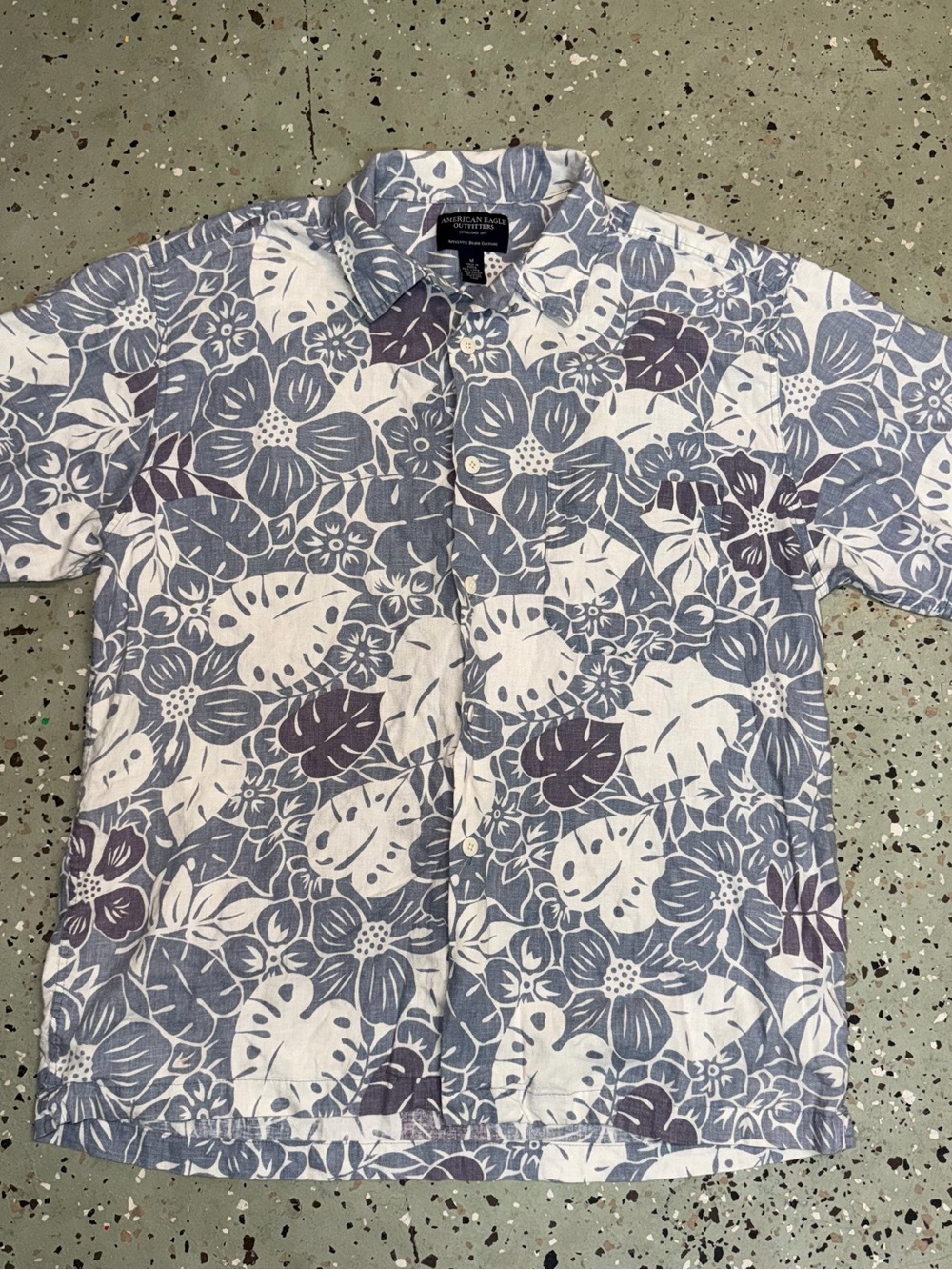 American Eagle Outfitters Blue and White Floral Button-Down Shirt